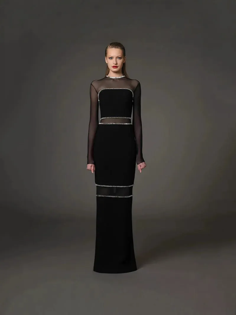 Dazzling Beaded Slit Mesh Bodycon Dress for Show-Stopping Elegance