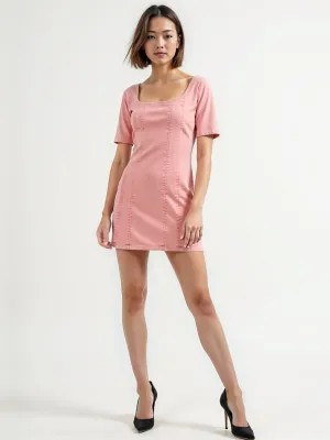 Denim Square Neck A Line Mini Dress