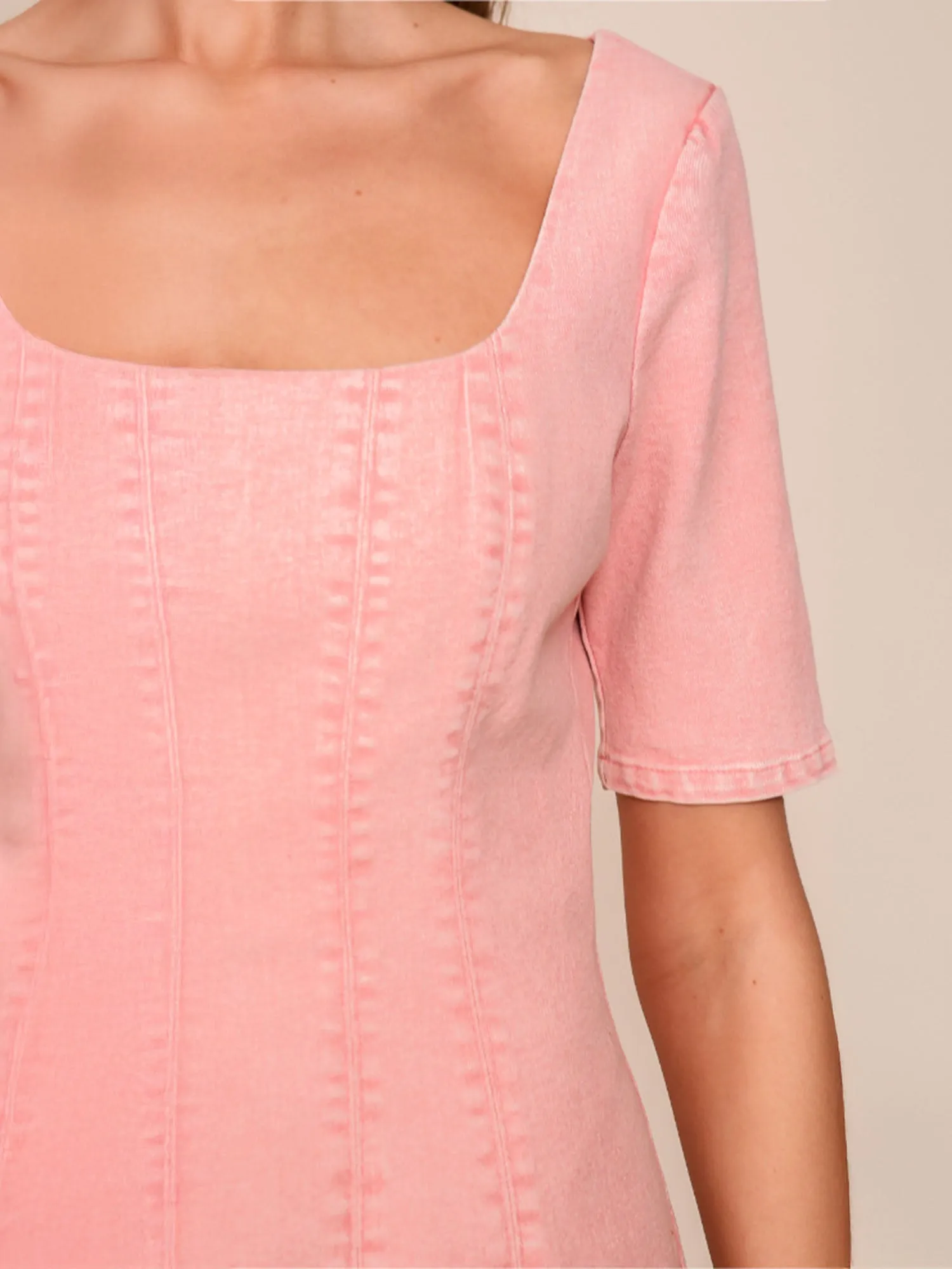 Denim Square Neck A Line Mini Dress