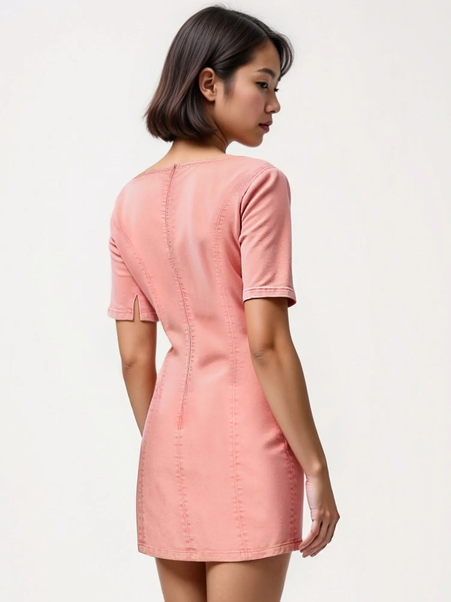 Denim Square Neck A Line Mini Dress