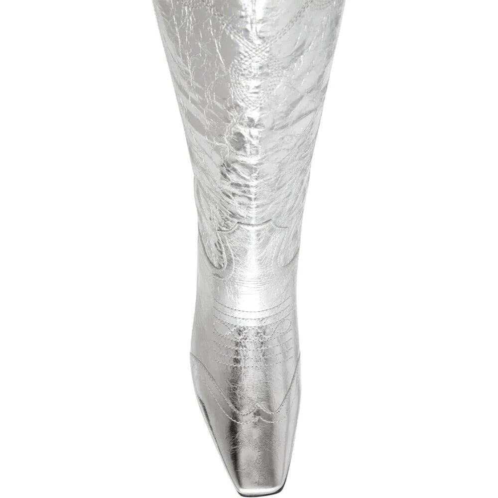 Dollie Silver Leather Western Cowboy Boots