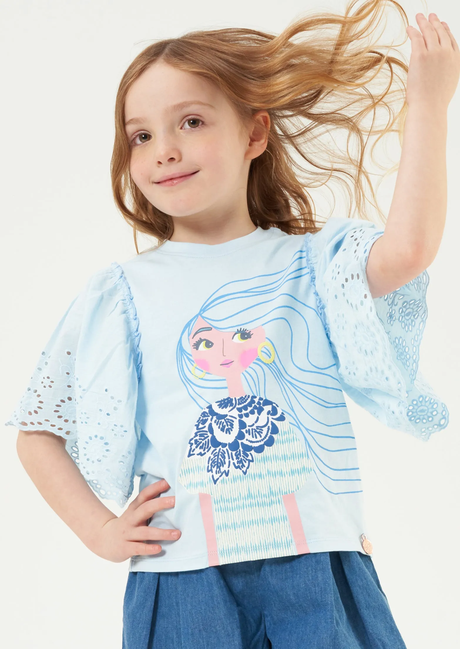 Drew Woven Sleeve Printed T-Shirt