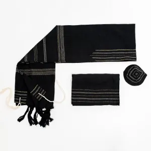 Elia - Silk Tallit - Gold and Silver on Black