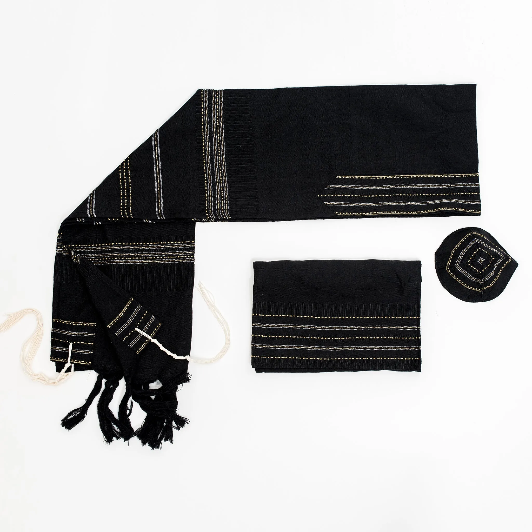 Elia - Silk Tallit - Gold and Silver on Black