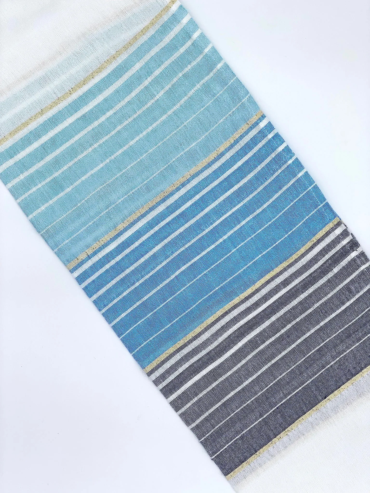 Ella - Silk Tallit  - Shades of Blue with Gold on White