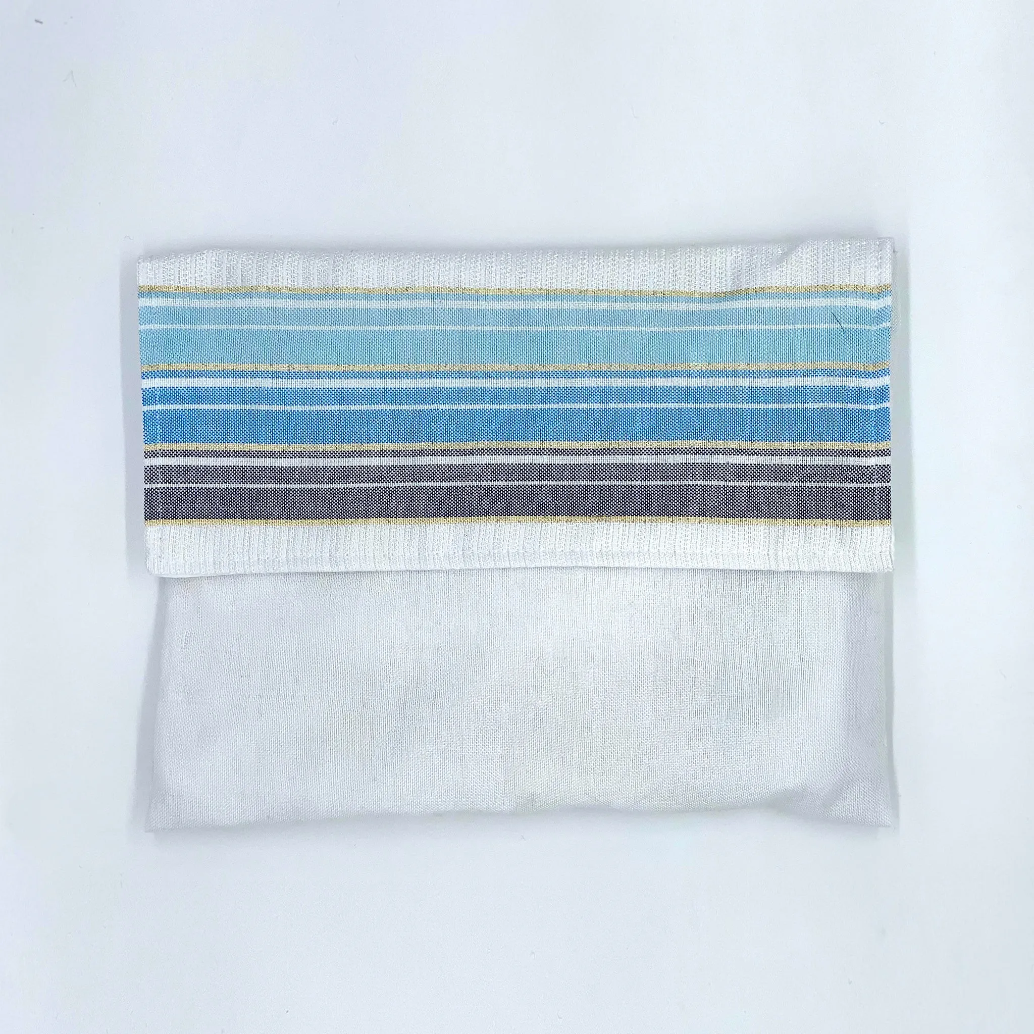 Ella - Silk Tallit  - Shades of Blue with Gold on White