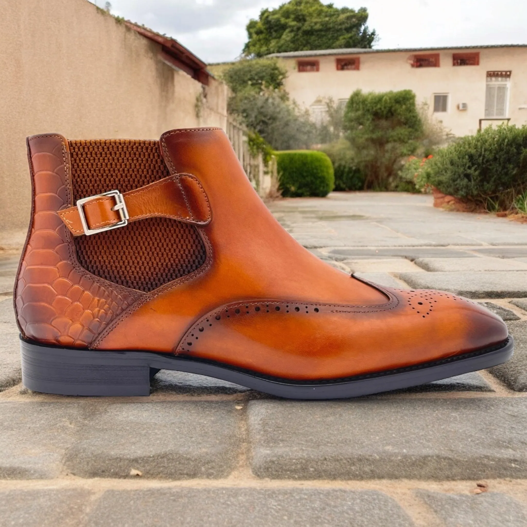 Embossed Croc Leather Dress Boot