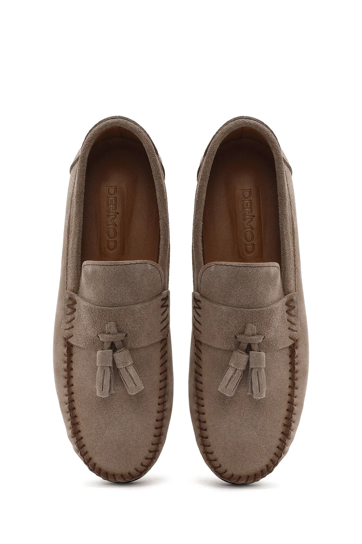Erkek Bej Püsküllü Süet Deri Casual Loafer