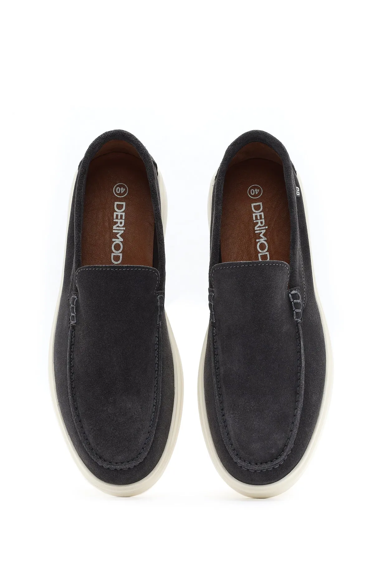 Erkek Gri Süet Deri Casual Loafer