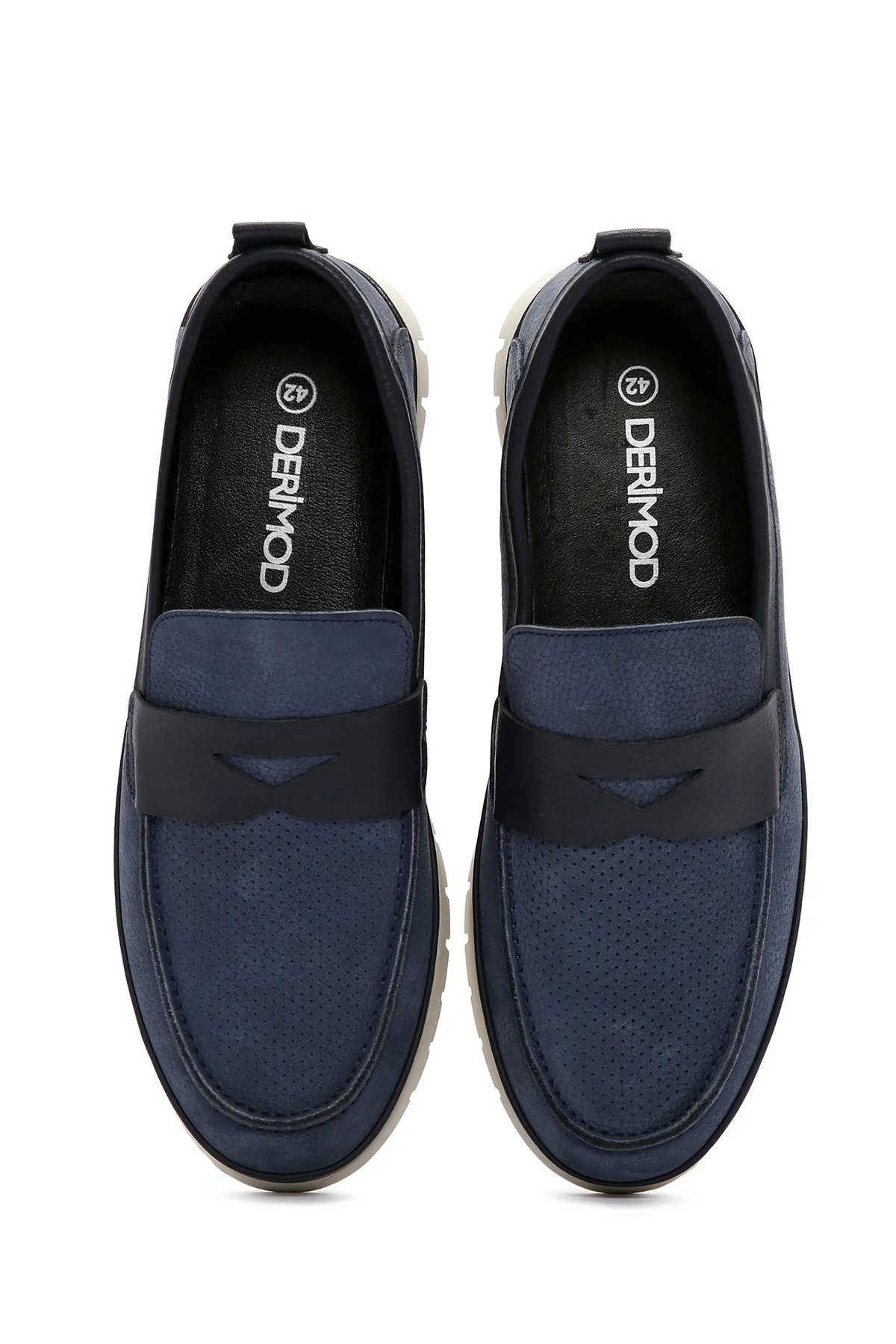 Erkek Lacivert Nubuk Deri Casual Loafer