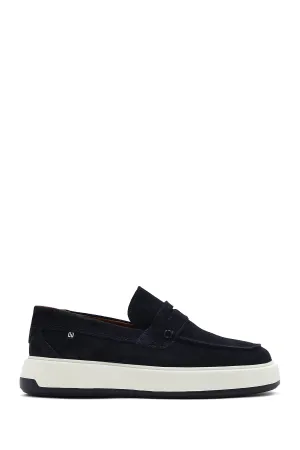 Erkek Lacivert Süet Deri Casual Loafer