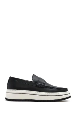 Erkek Siyah Kalın Tabanlı Deri Casual Loafer
