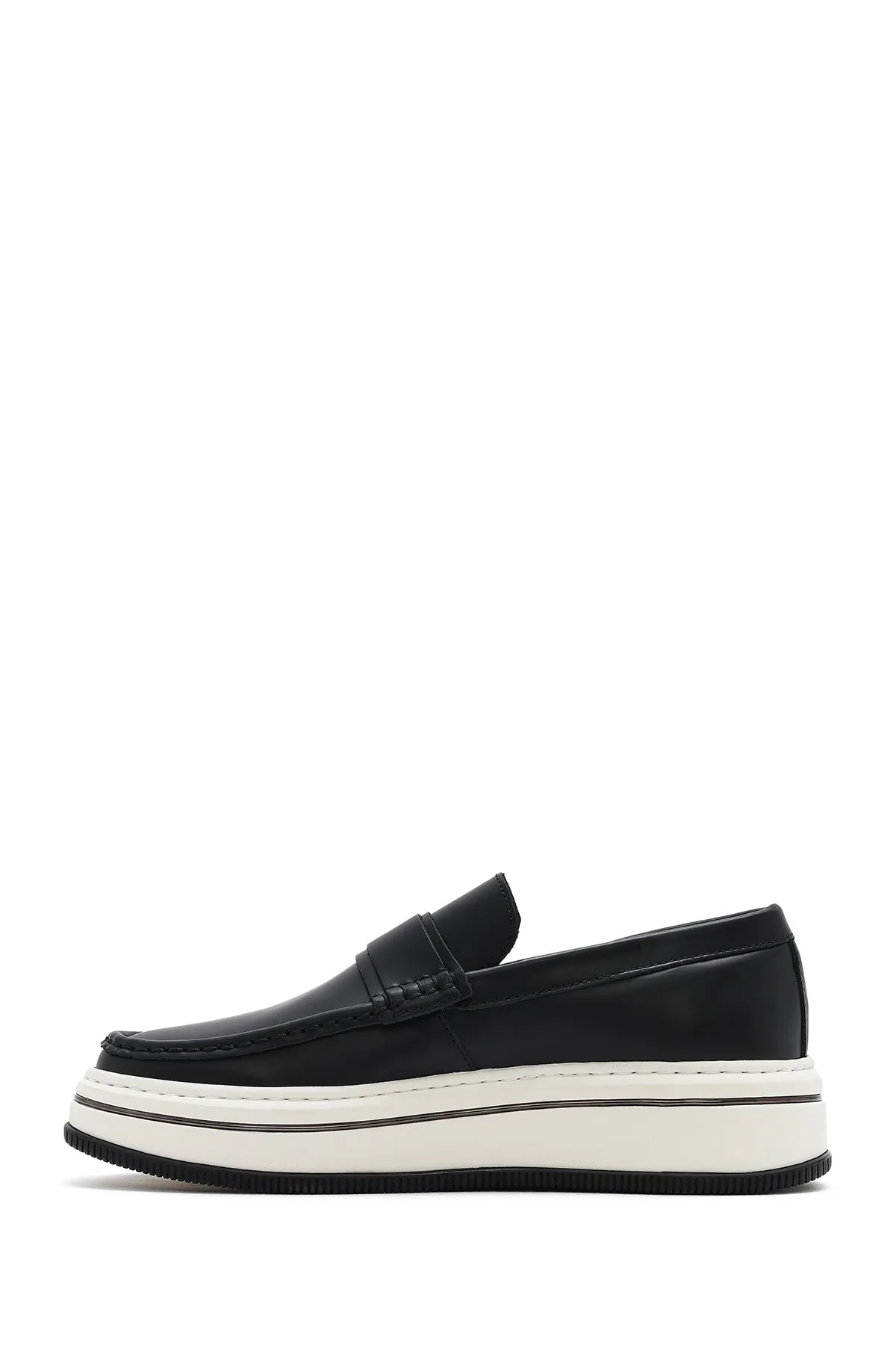 Erkek Siyah Kalın Tabanlı Deri Casual Loafer