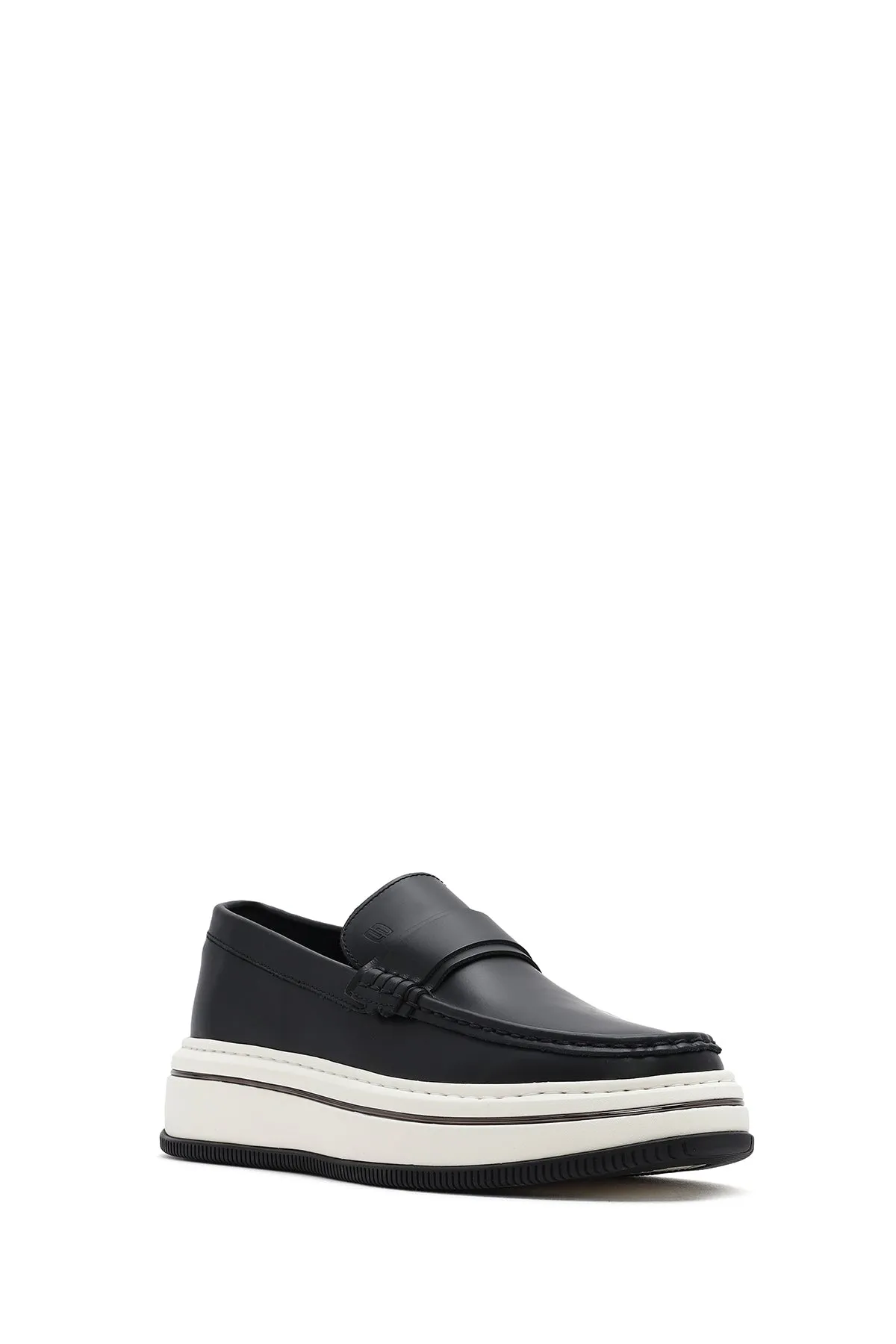 Erkek Siyah Kalın Tabanlı Deri Casual Loafer