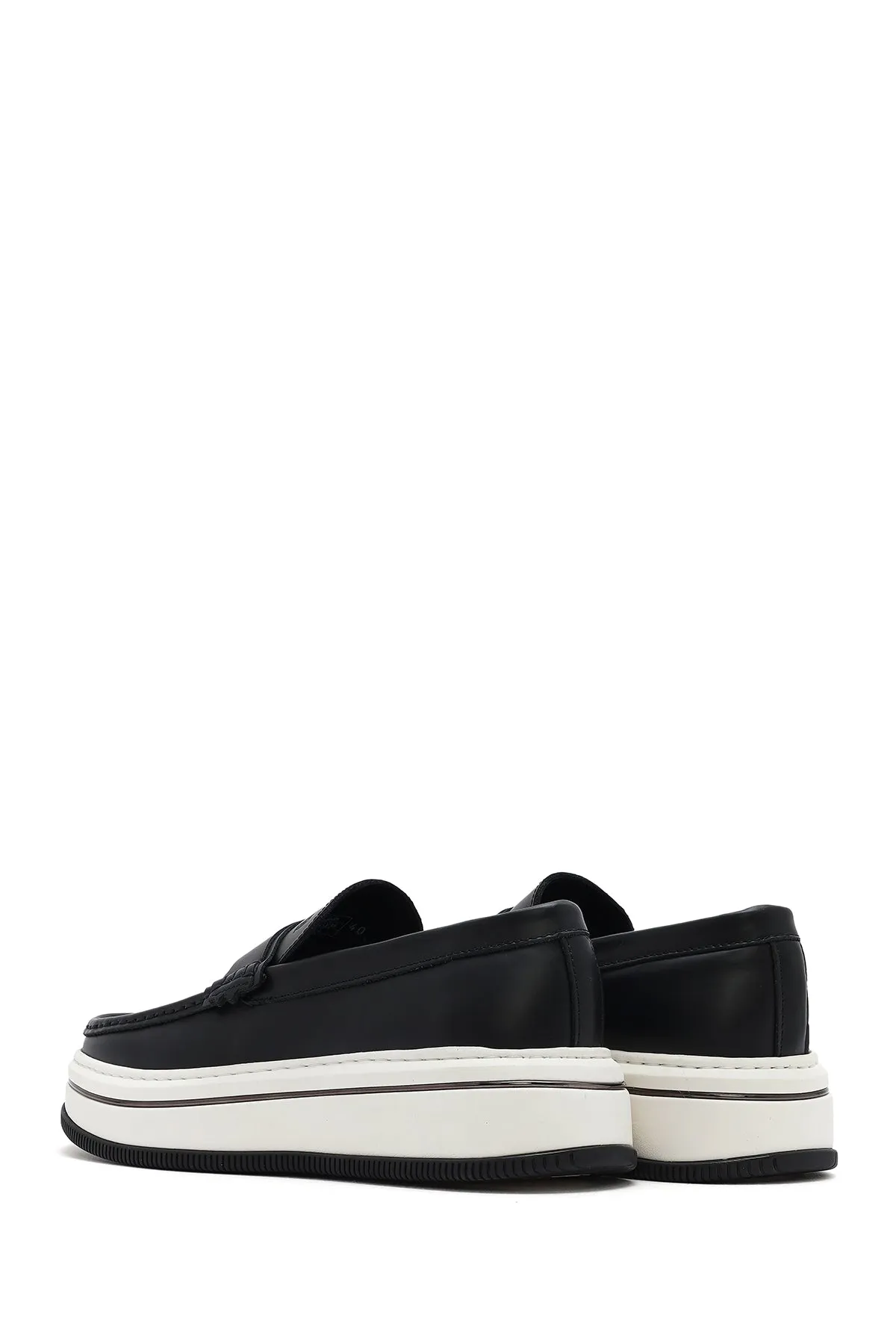 Erkek Siyah Kalın Tabanlı Deri Casual Loafer