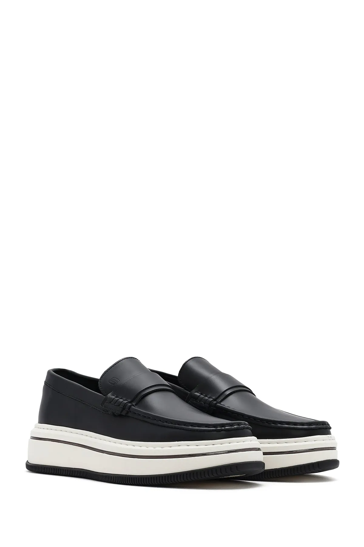 Erkek Siyah Kalın Tabanlı Deri Casual Loafer