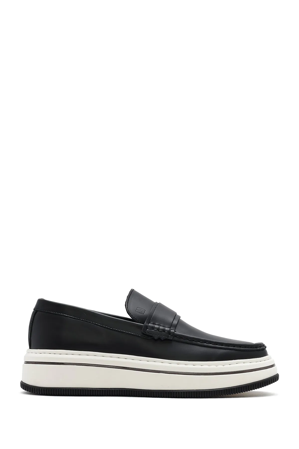Erkek Siyah Kalın Tabanlı Deri Casual Loafer