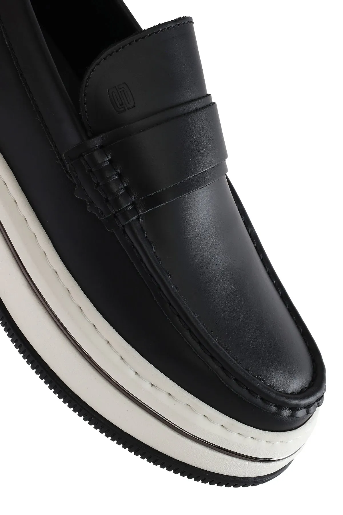 Erkek Siyah Kalın Tabanlı Deri Casual Loafer