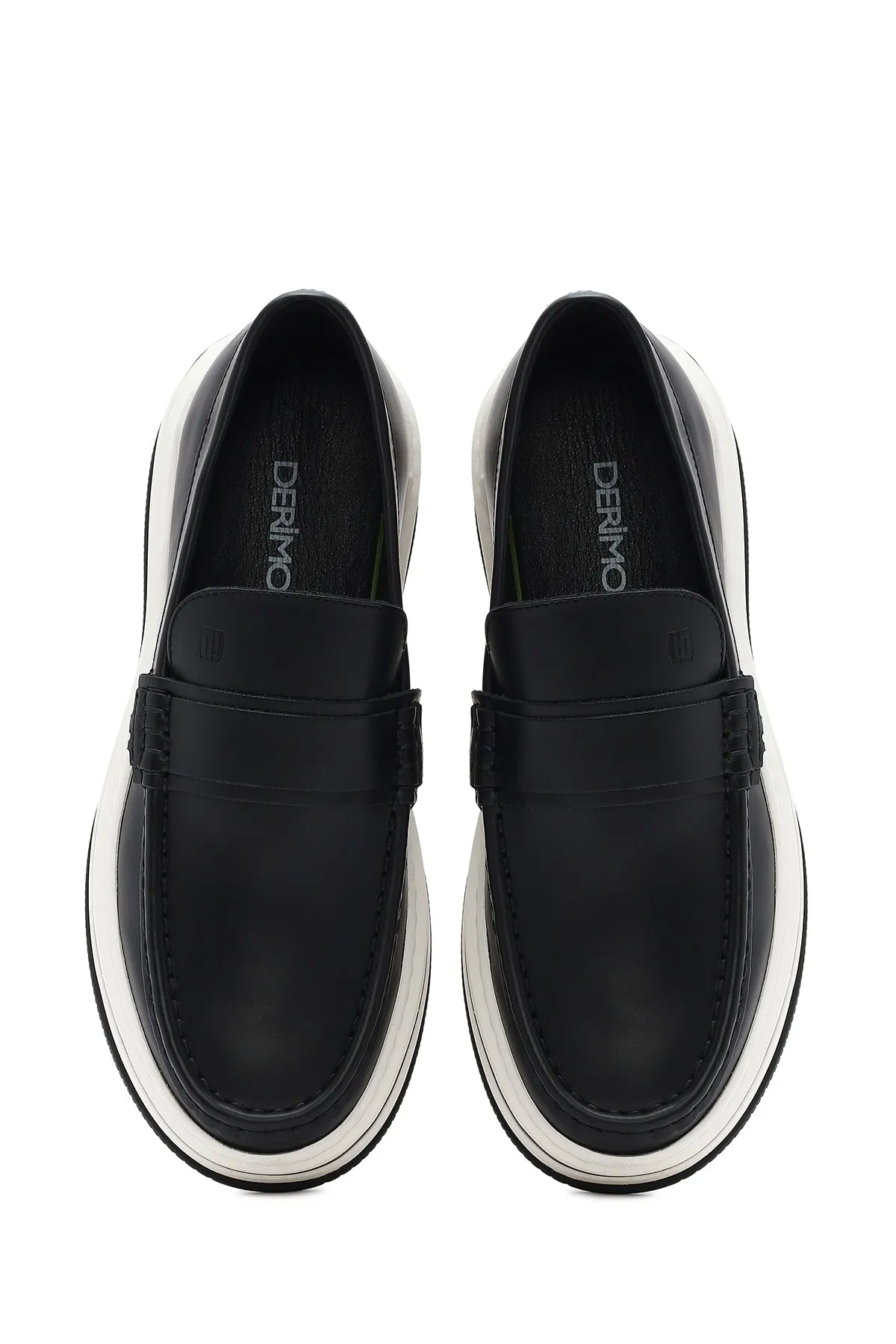 Erkek Siyah Kalın Tabanlı Deri Casual Loafer