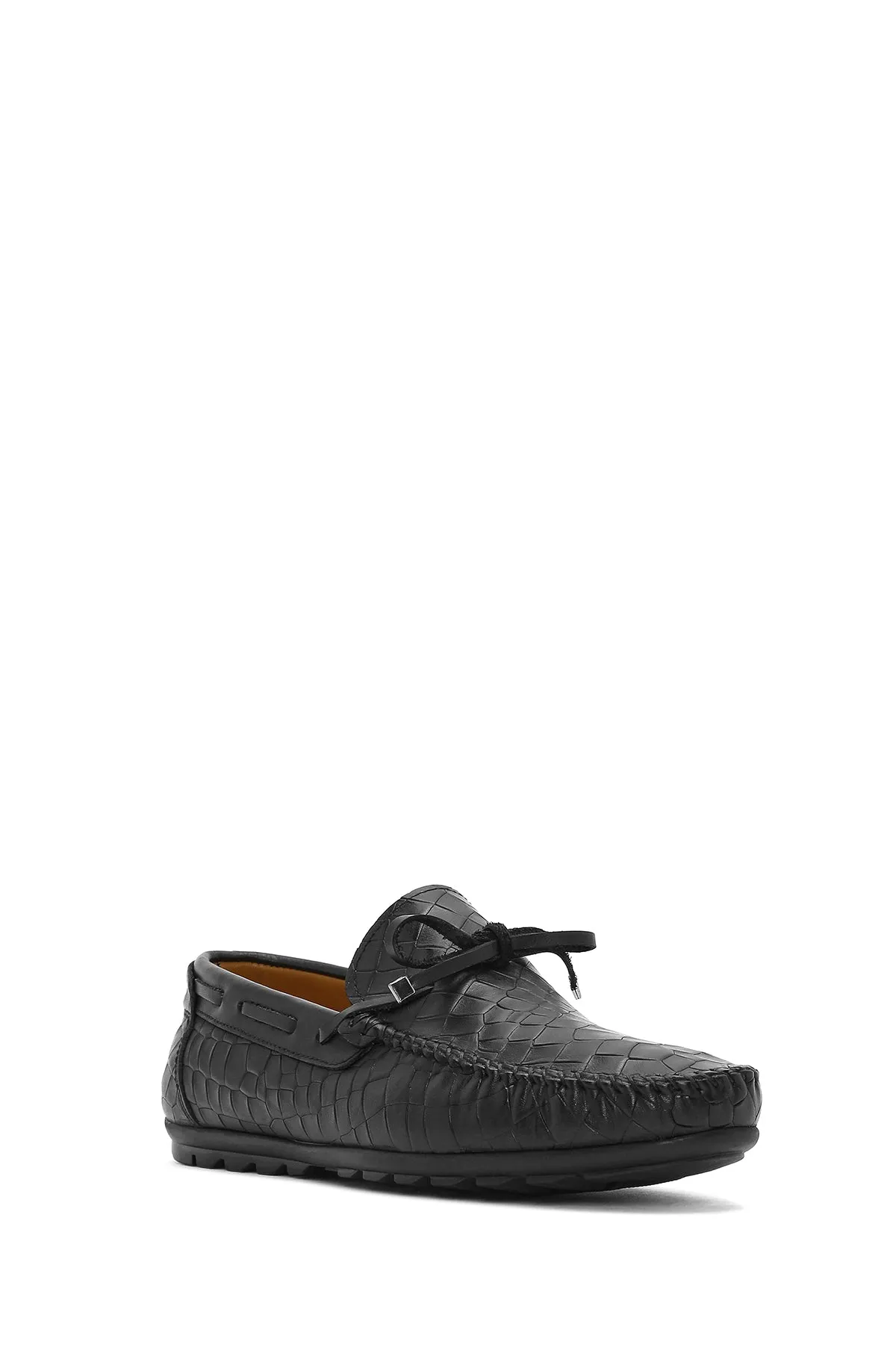 Erkek Siyah Kroko Desenli Deri Casual Loafer