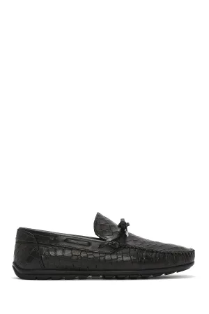 Erkek Siyah Kroko Desenli Deri Casual Loafer