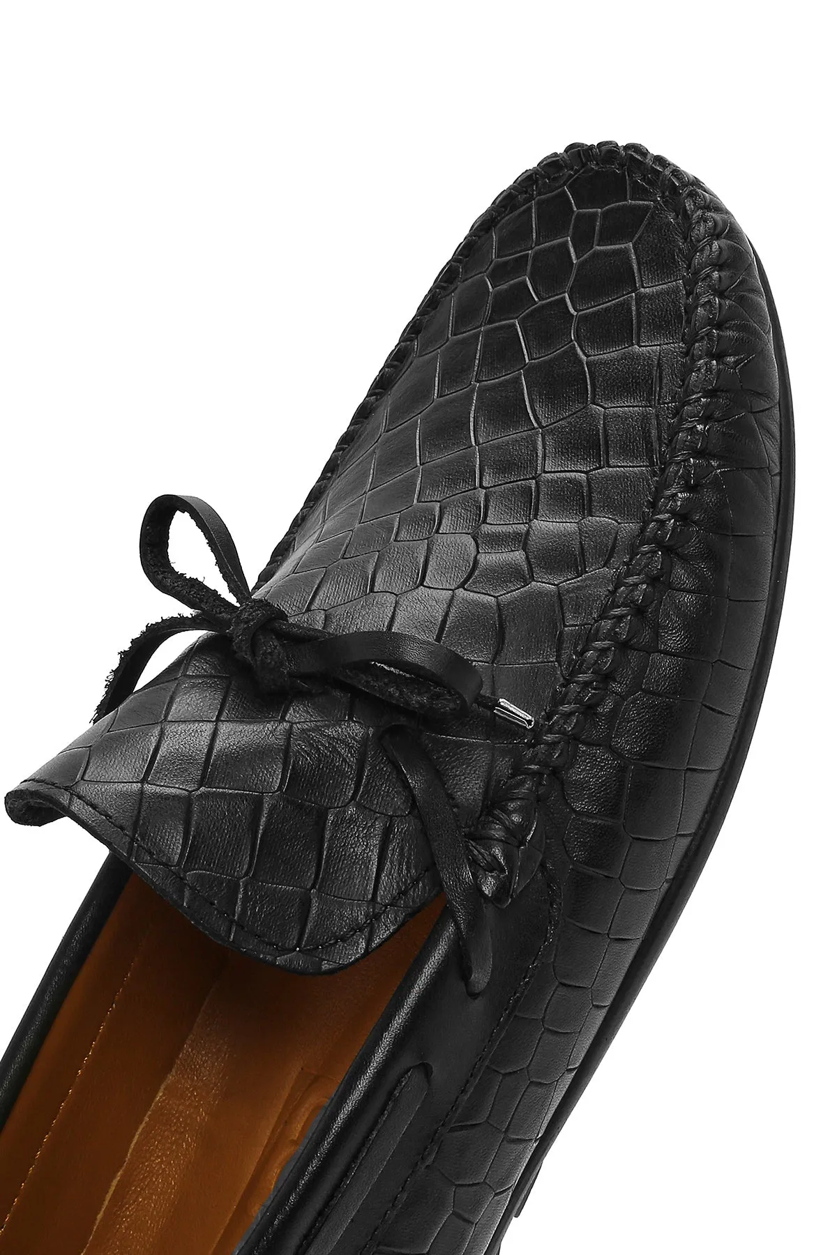 Erkek Siyah Kroko Desenli Deri Casual Loafer