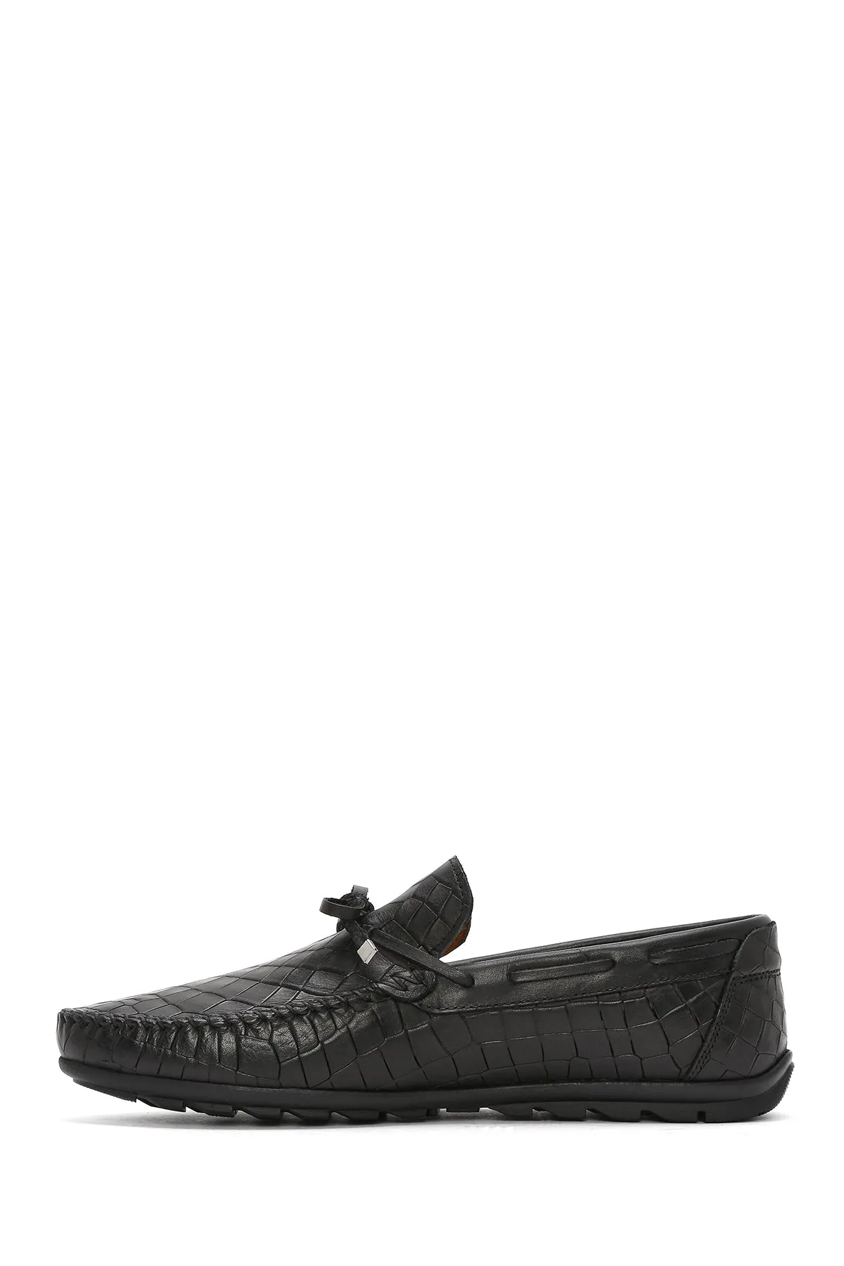 Erkek Siyah Kroko Desenli Deri Casual Loafer