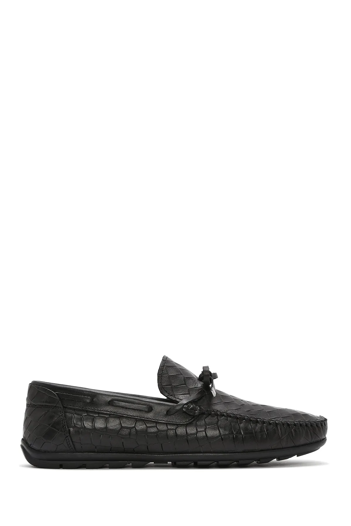 Erkek Siyah Kroko Desenli Deri Casual Loafer