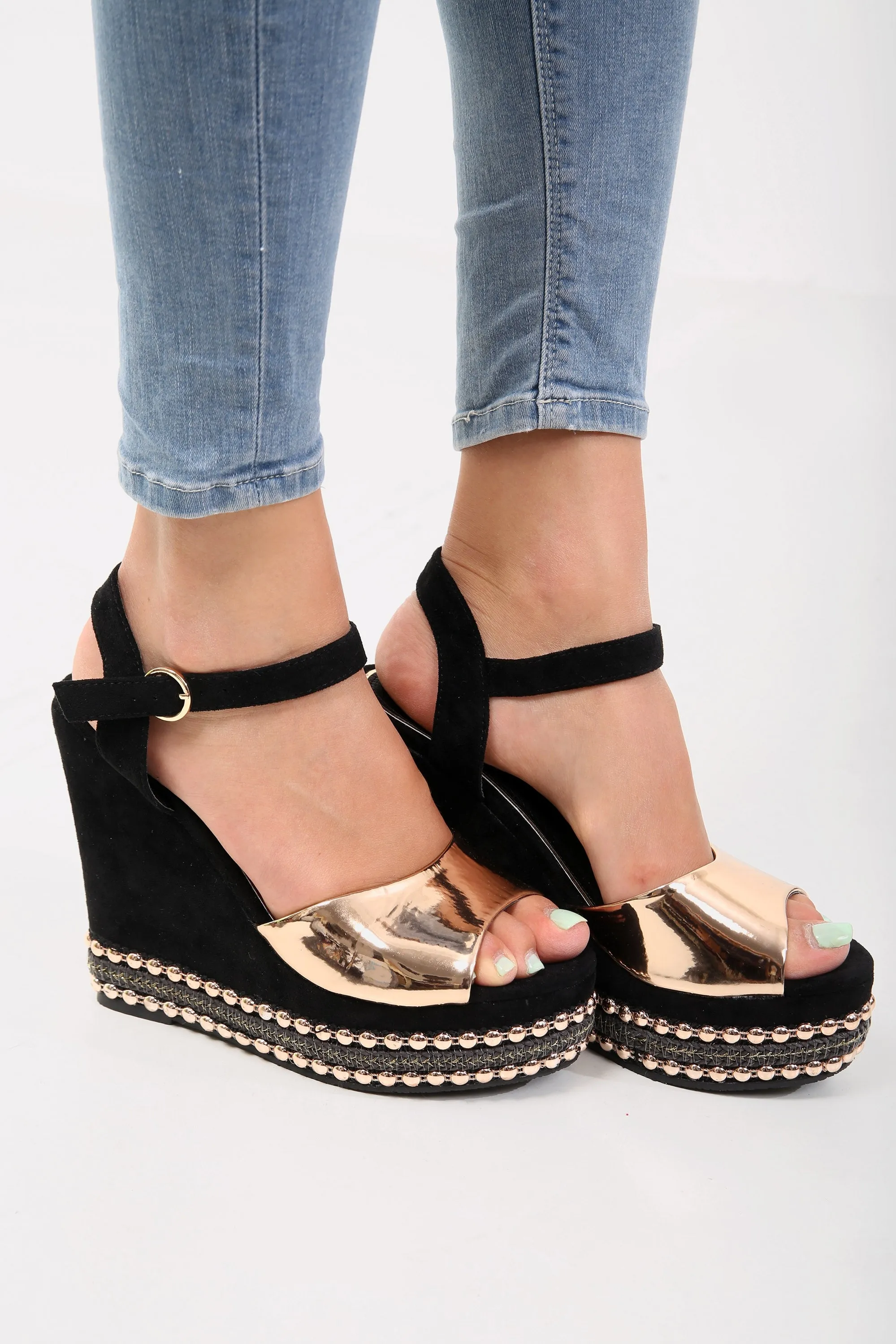 Faux Suede Espadrille Gladiator Wedges