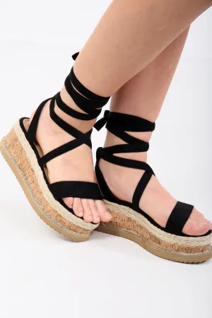 Faux Suede Lace Up Espadrille Wedges