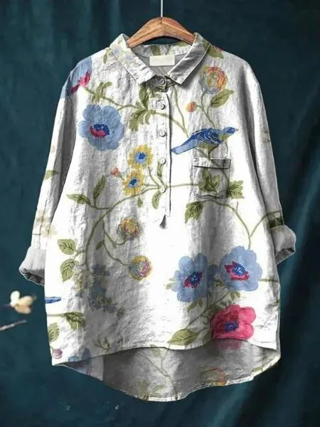 Femke | Linen Blouse with Floral Print