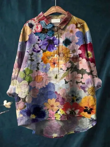 Femke | Linen Blouse with Floral Print