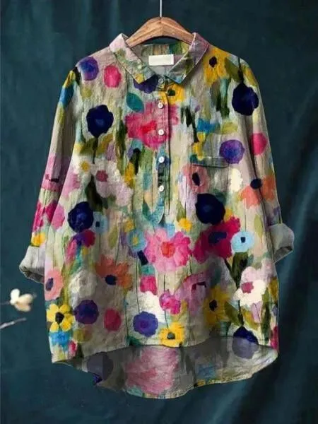 Femke | Linen Blouse with Floral Print