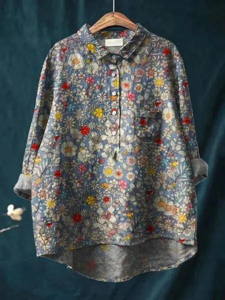 Femke | Linen Blouse with Floral Print