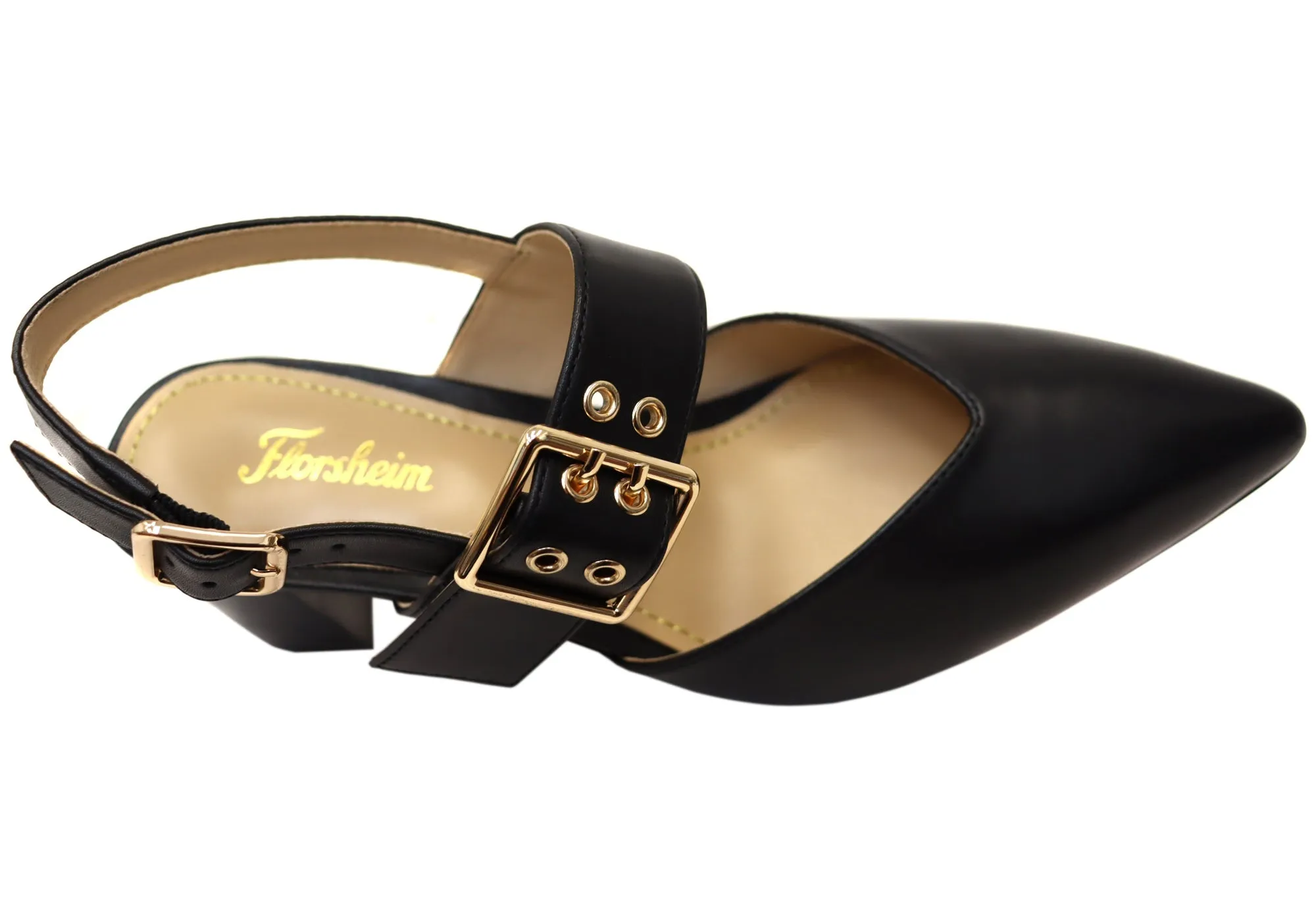 Florsheim Womens Comfortable Leather Adriana Point Toe Block Heels