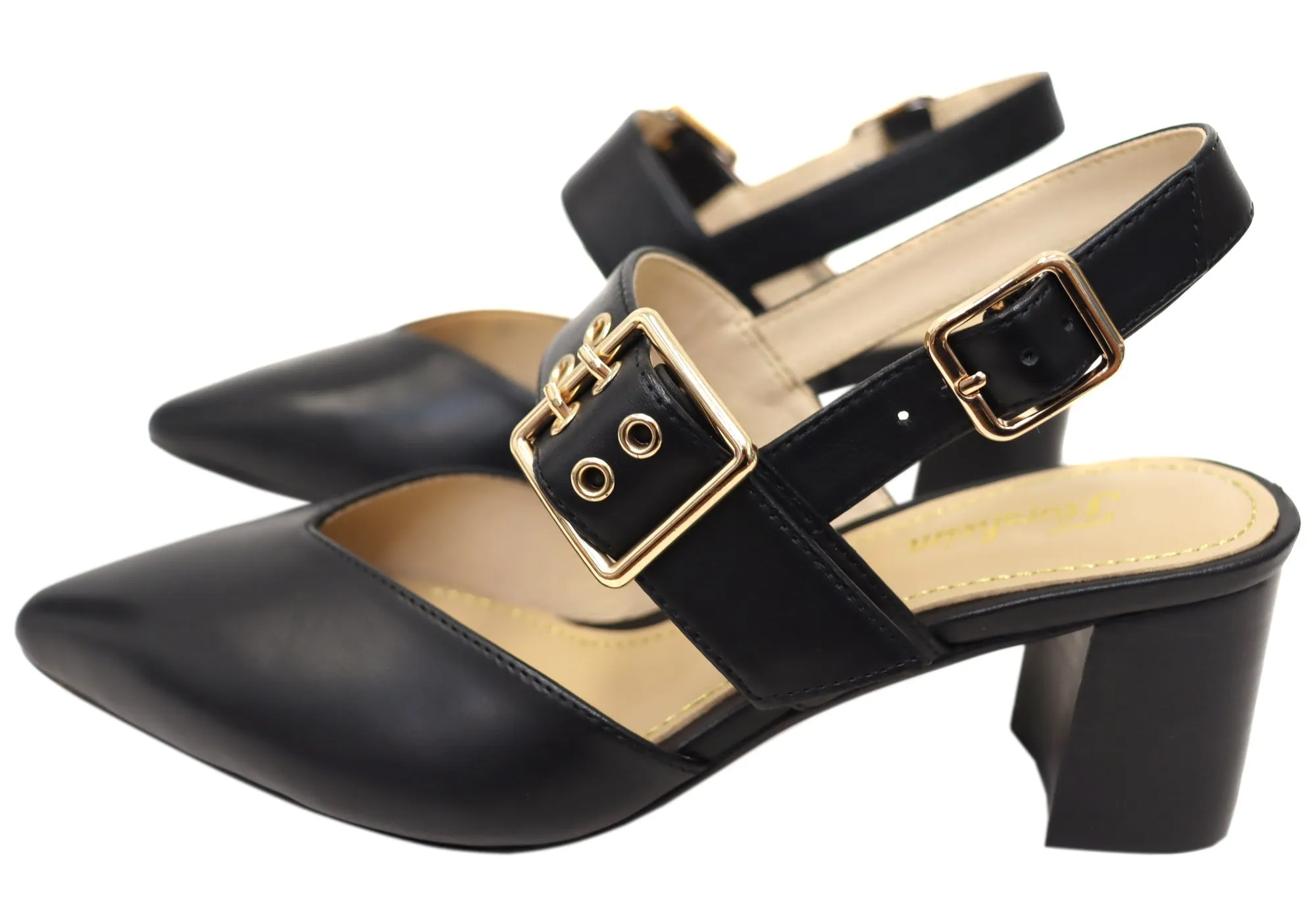 Florsheim Womens Comfortable Leather Adriana Point Toe Block Heels
