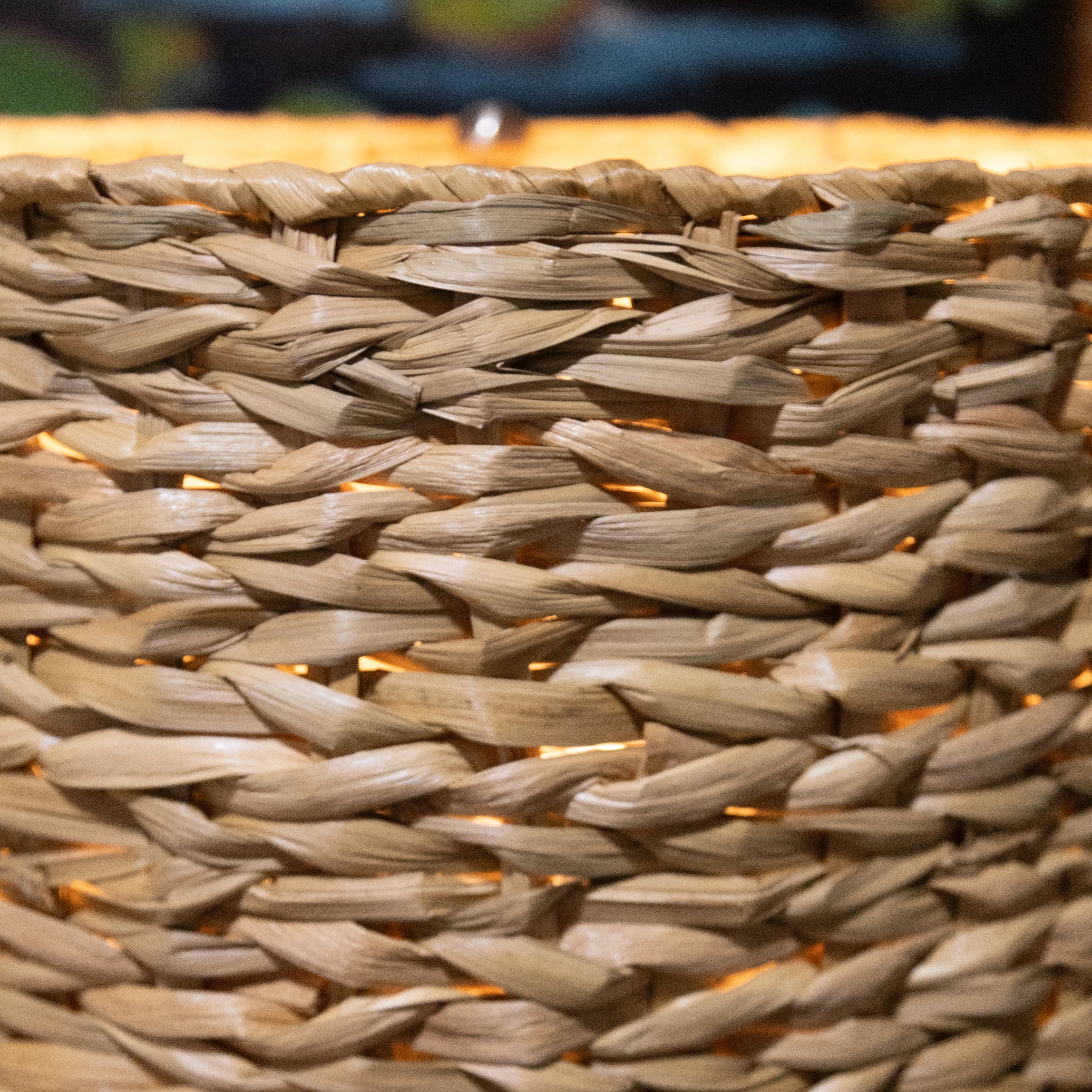 Glass Base, Woven Rattan Shade - Table Lamp