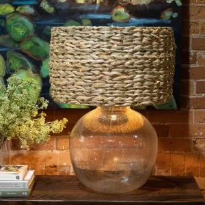Glass Base, Woven Rattan Shade - Table Lamp