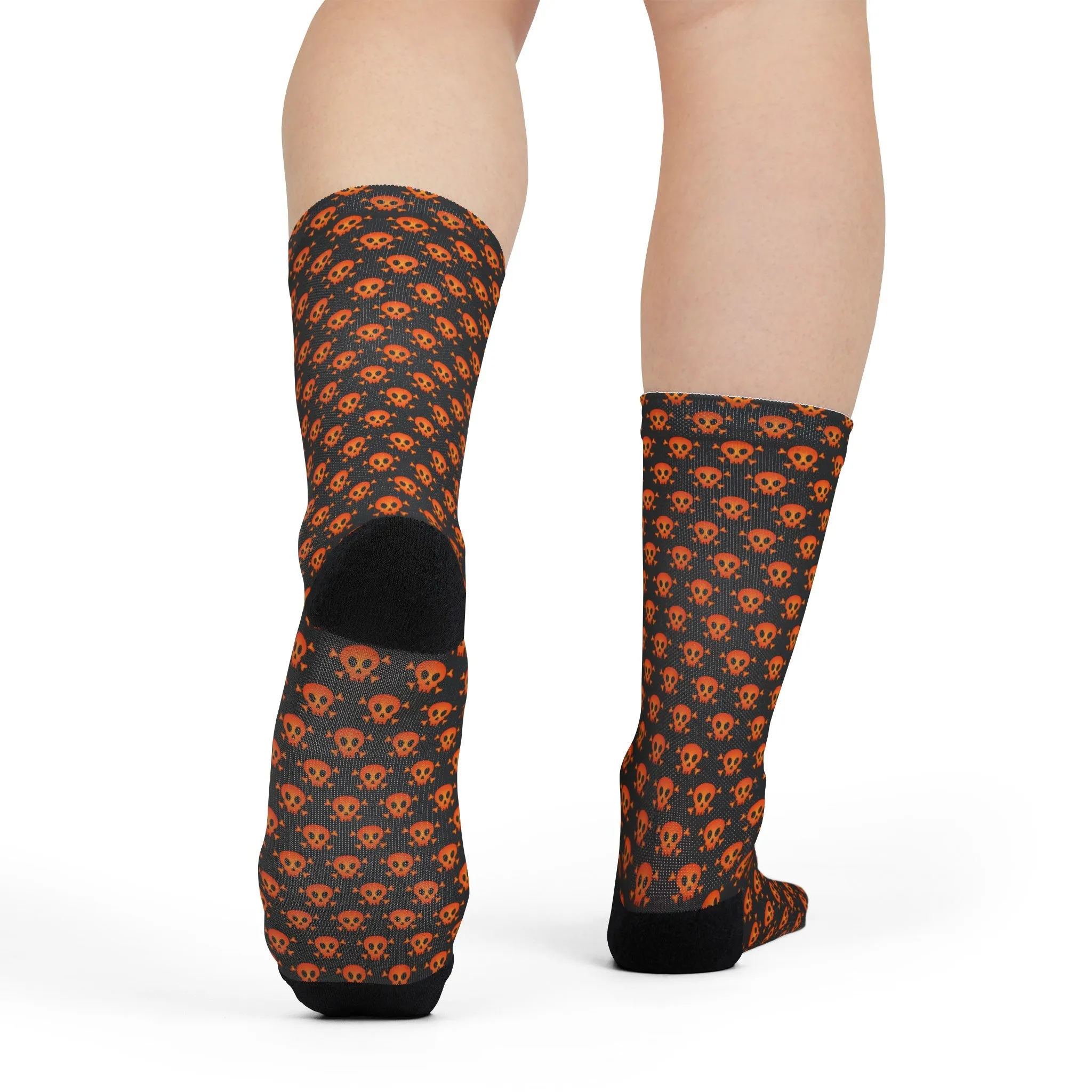 Halloween Orange and Black Skull and Crossbones Pattern Crew Socks