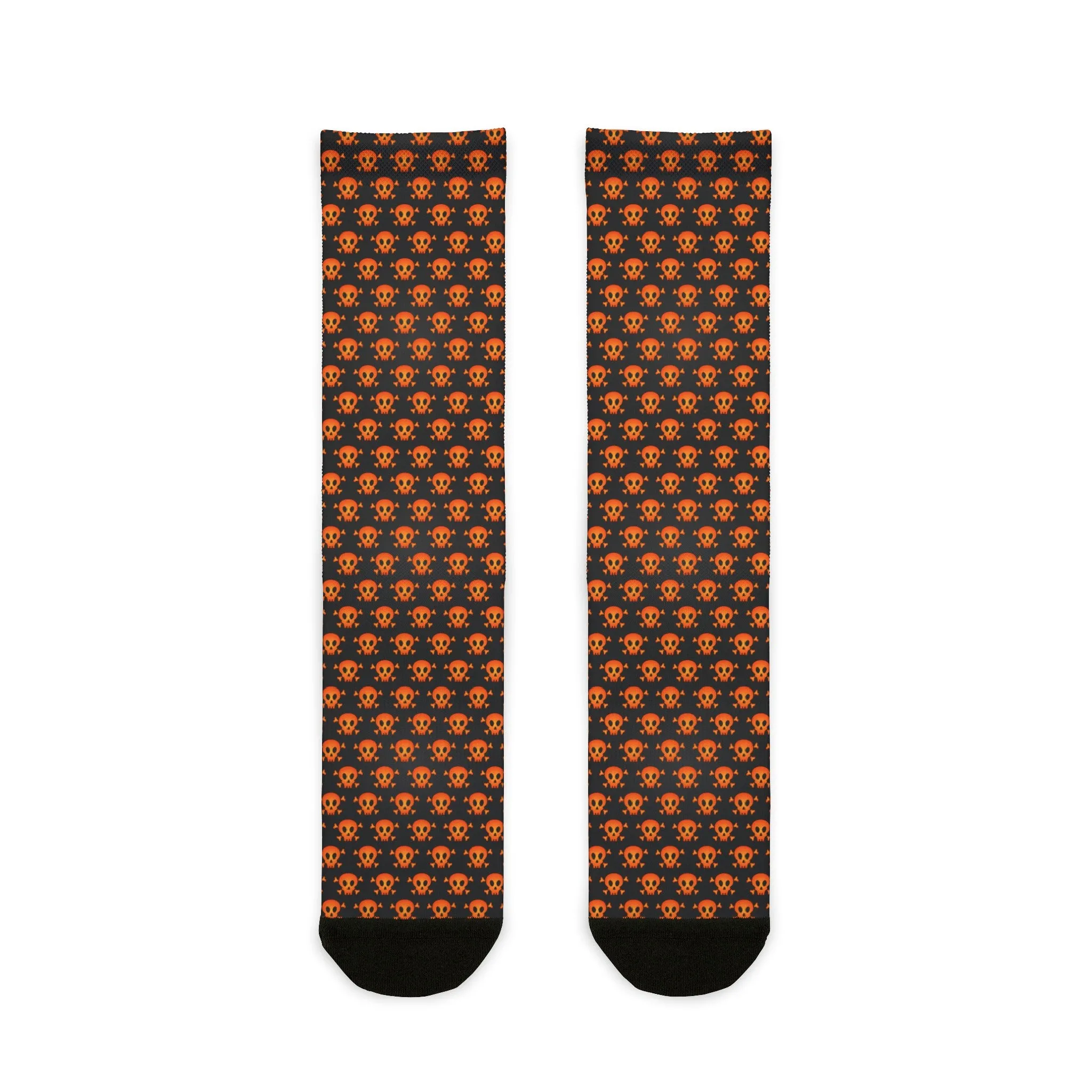 Halloween Orange and Black Skull and Crossbones Pattern Crew Socks