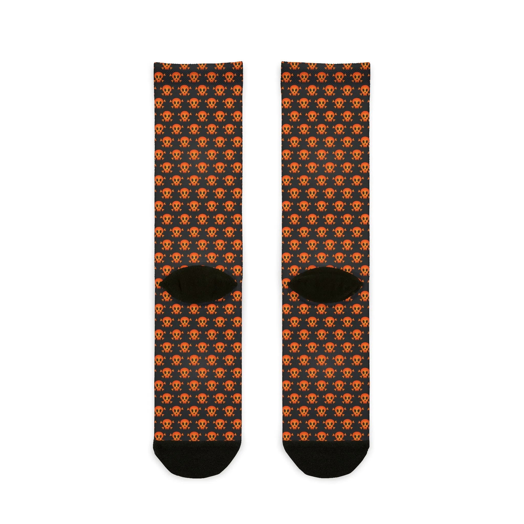 Halloween Orange and Black Skull and Crossbones Pattern Crew Socks