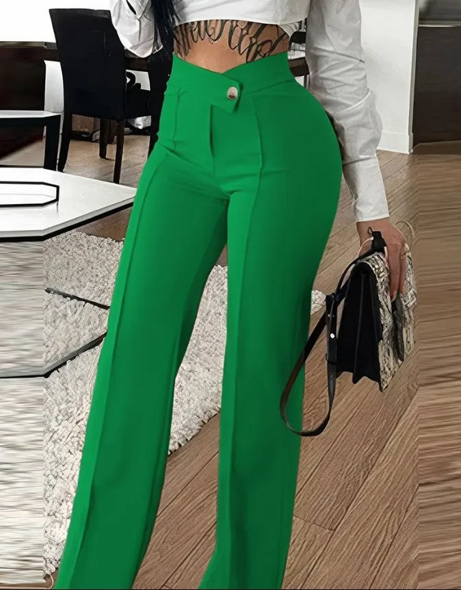 High-Waist Tailored Straight-Leg Fashion Casual Pants