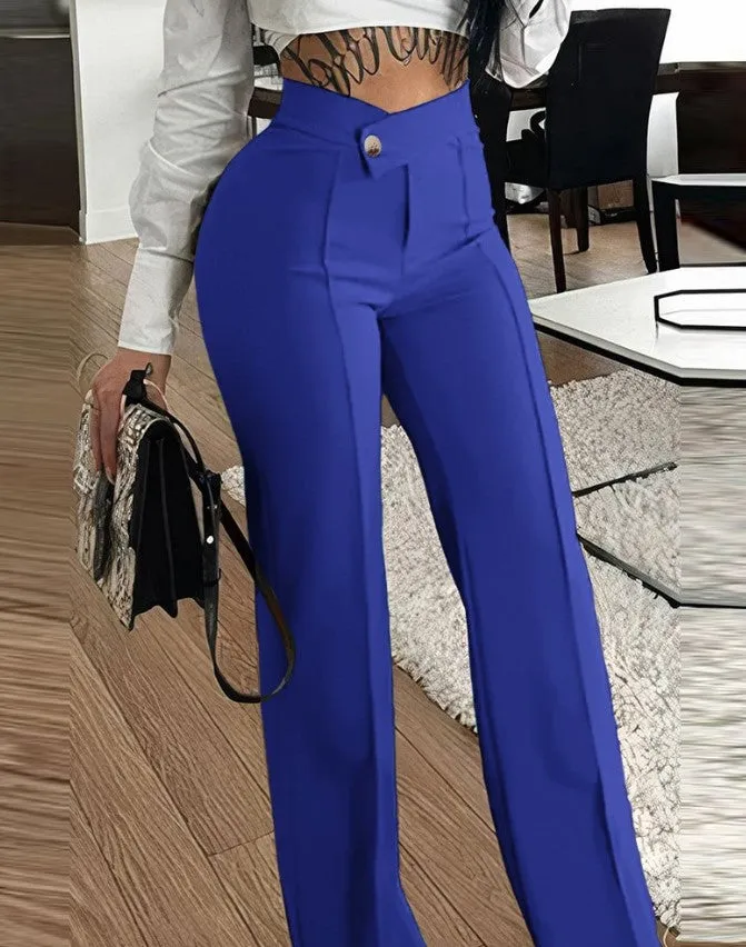 High-Waist Tailored Straight-Leg Fashion Casual Pants