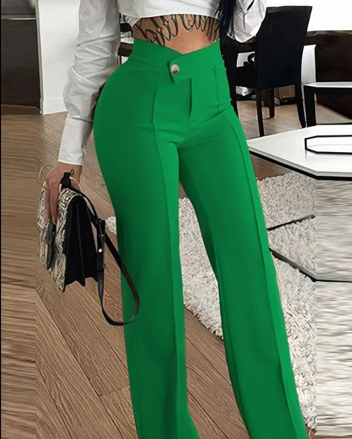High-Waist Tailored Straight-Leg Fashion Casual Pants
