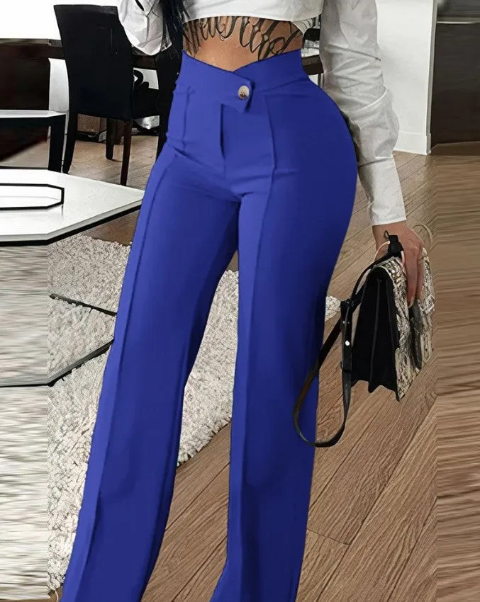 High-Waist Tailored Straight-Leg Fashion Casual Pants
