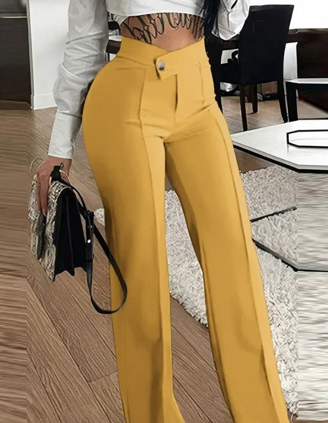 High-Waist Tailored Straight-Leg Fashion Casual Pants
