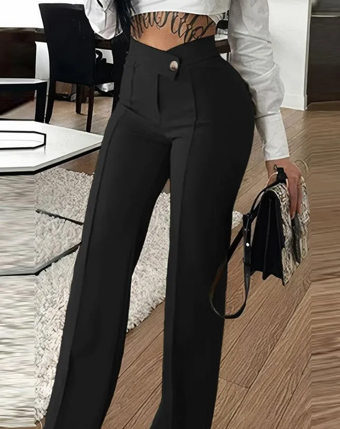 High-Waist Tailored Straight-Leg Fashion Casual Pants
