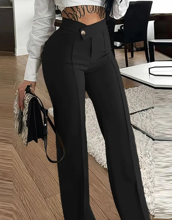 High-Waist Tailored Straight-Leg Fashion Casual Pants