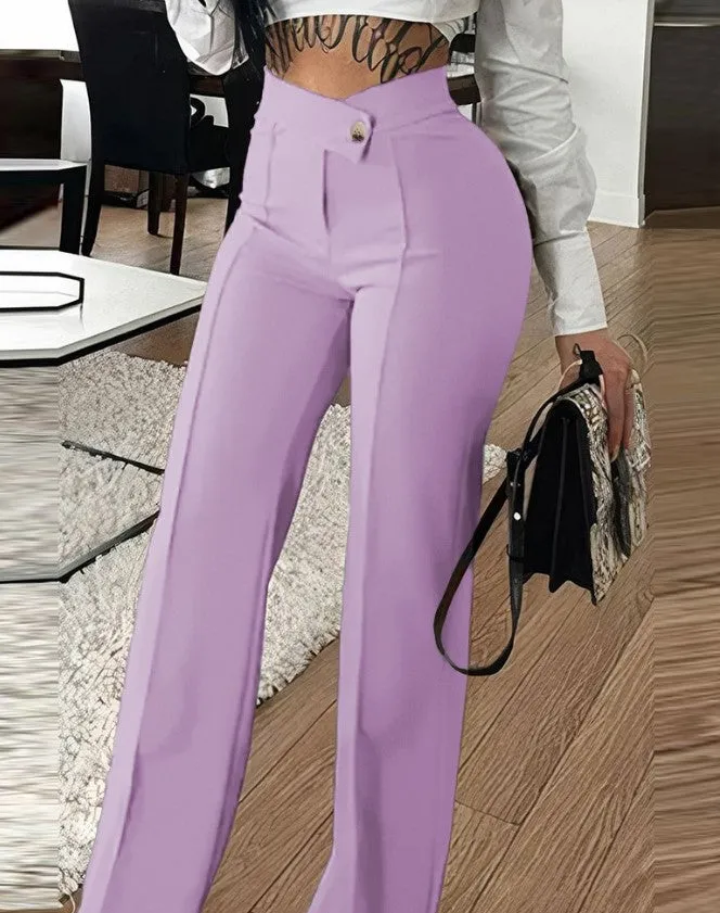 High-Waist Tailored Straight-Leg Fashion Casual Pants