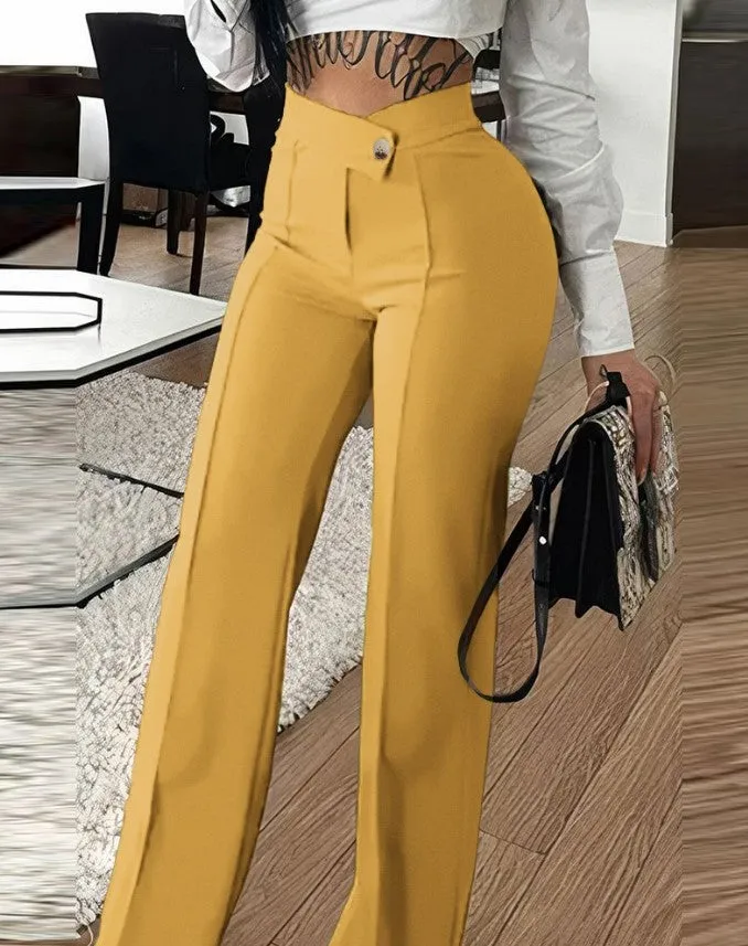 High-Waist Tailored Straight-Leg Fashion Casual Pants